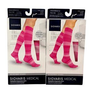 Sigvaris Compression ​Socks Knee High Pink Stripe Lot 2 Size MS 832CMSW15 New